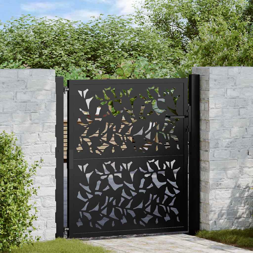 Poort met bladontwerp 100x100 cm staal zwart is nu te koop bij PeponiXL, paradijselijk wonen!