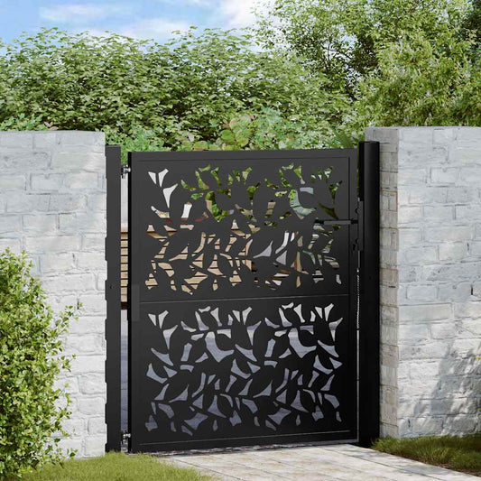 Poort met bladontwerp 100x100 cm staal zwart is nu te koop bij PeponiXL, paradijselijk wonen!
