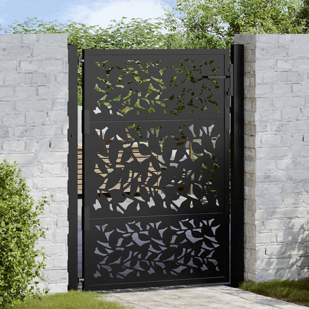 Poort met bladontwerp 100x125 cm staal zwart is nu te koop bij PeponiXL, paradijselijk wonen!