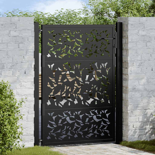 Poort met bladontwerp 100x125 cm staal zwart is nu te koop bij PeponiXL, paradijselijk wonen!