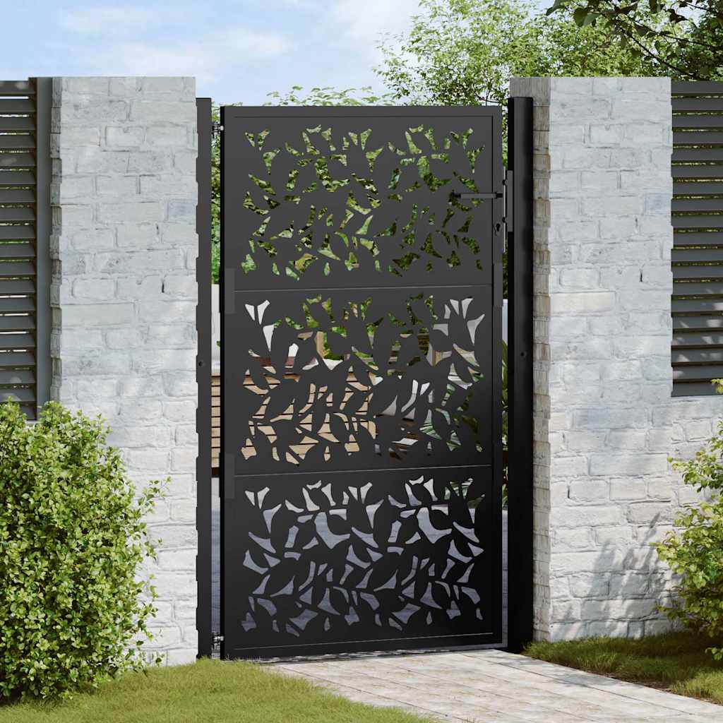 Poort met bladontwerp 100x150 cm staal zwart is nu te koop bij PeponiXL, paradijselijk wonen!