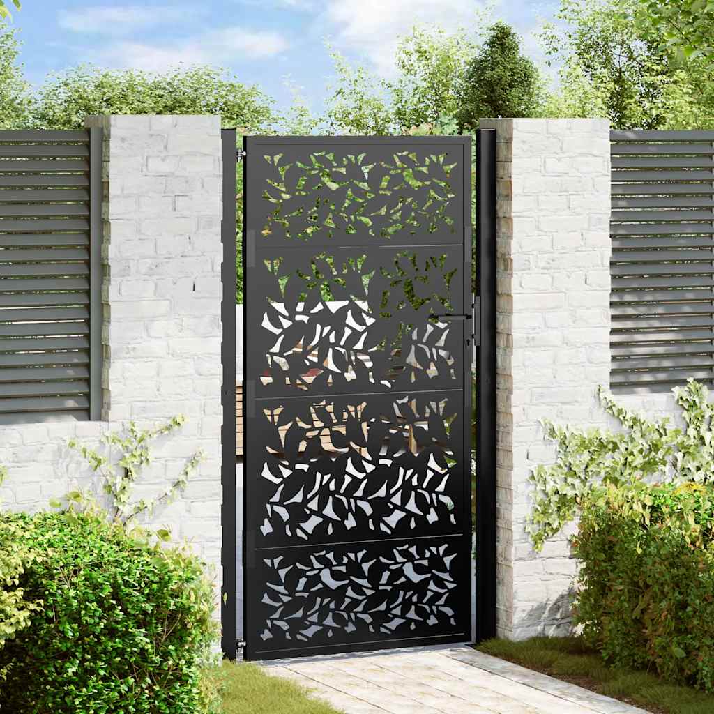 Poort met bladontwerp 100x175 cm staal zwart is nu te koop bij PeponiXL, paradijselijk wonen!