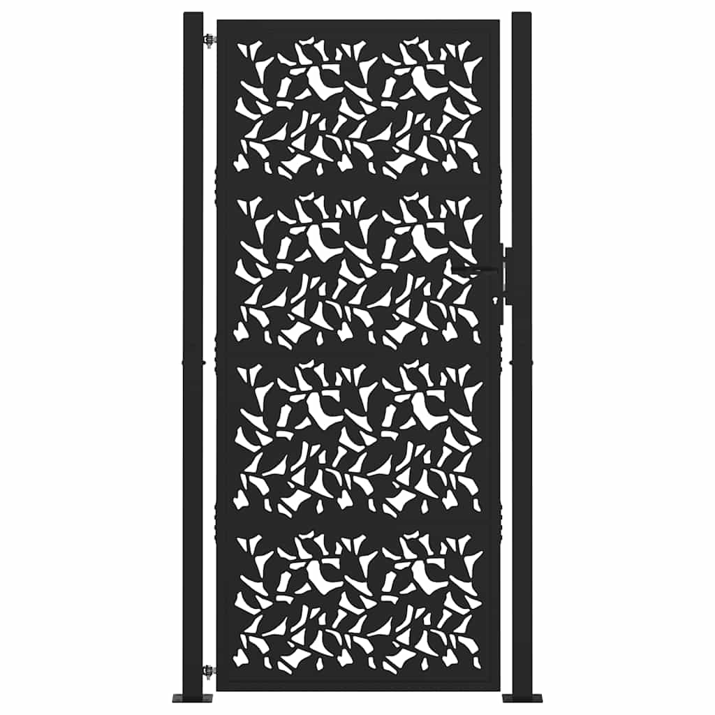 Poort met bladontwerp 100x200 cm staal zwart is nu te koop bij PeponiXL, paradijselijk wonen!