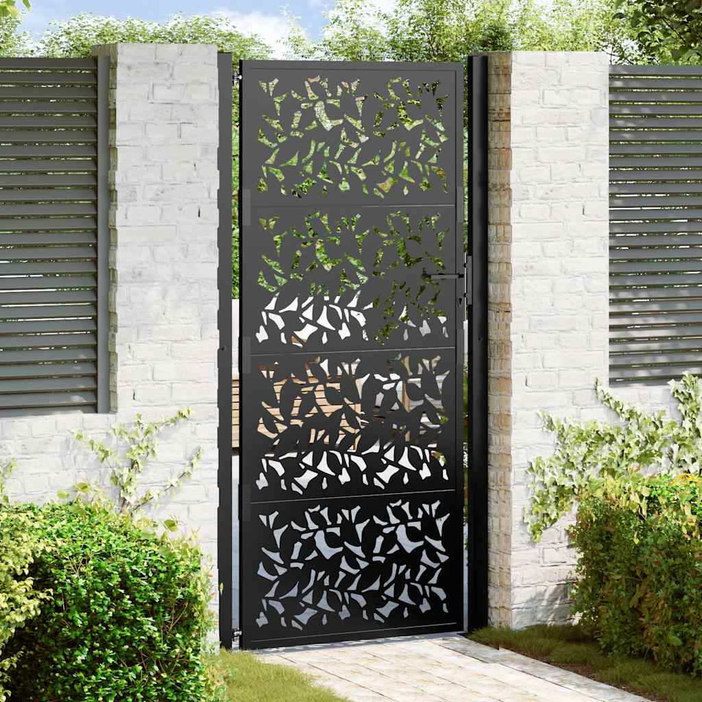 Poort met bladontwerp 100x200 cm staal zwart is nu te koop bij PeponiXL, paradijselijk wonen!