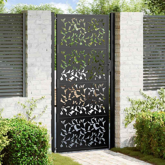 Poort met bladontwerp 100x200 cm staal zwart is nu te koop bij PeponiXL, paradijselijk wonen!
