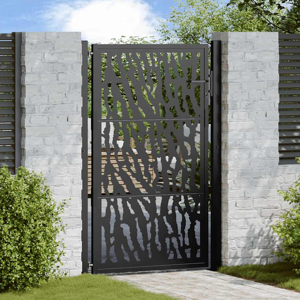 Poort met sporenontwerp 100x150 cm staal zwart is nu te koop bij PeponiXL, paradijselijk wonen!