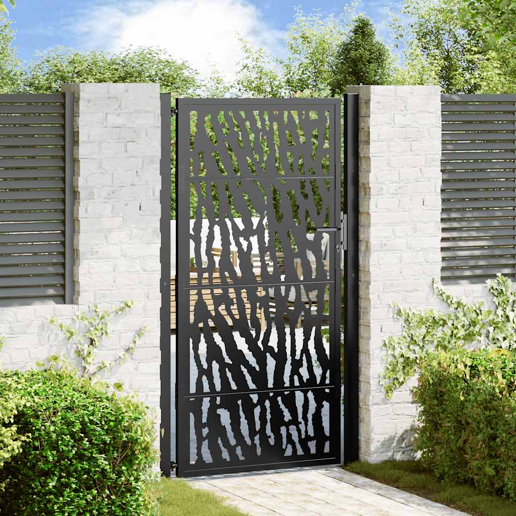 Poort met sporenontwerp 100x175 cm staal zwart is nu te koop bij PeponiXL, paradijselijk wonen!