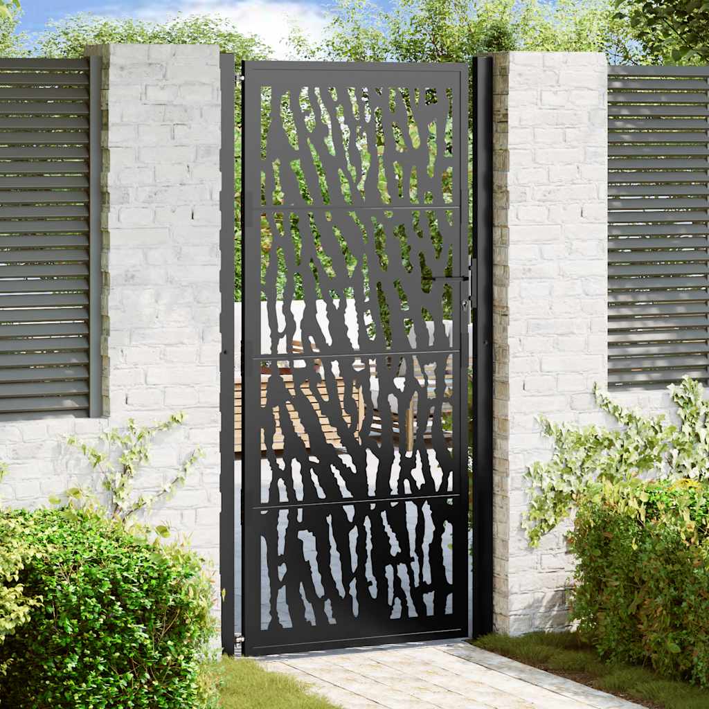 Poort met sporenontwerp 100x200 cm staal zwart is nu te koop bij PeponiXL, paradijselijk wonen!