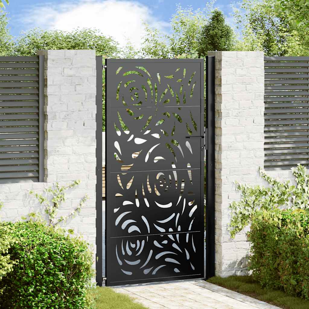Poort met vlamontwerp 100x175 cm staal zwart is nu te koop bij PeponiXL, paradijselijk wonen!