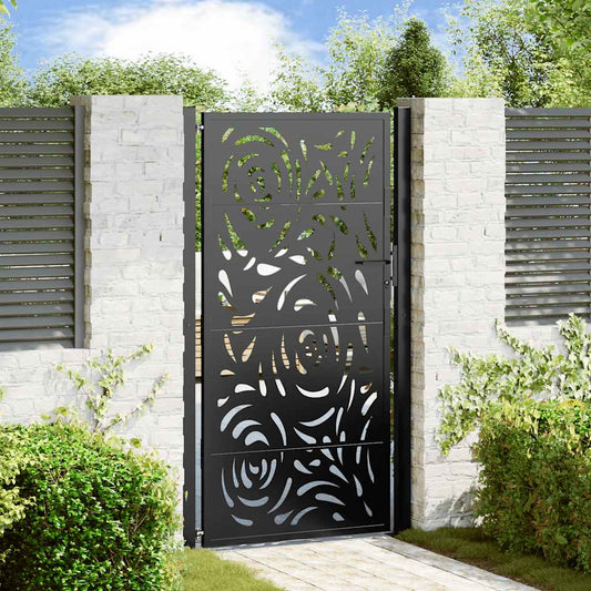 Poort met vlamontwerp 100x175 cm staal zwart is nu te koop bij PeponiXL, paradijselijk wonen!