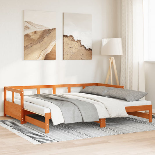 Slaapbank onderschuifbed matras 90x190 cm grenenhout wasbruin is nu te koop bij PeponiXL, paradijselijk wonen!