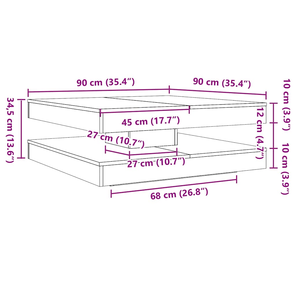 Salontafel 360 graden draaibaar 90x90x34,5cm grijs sonoma eiken is nu te koop bij PeponiXL, paradijselijk wonen!