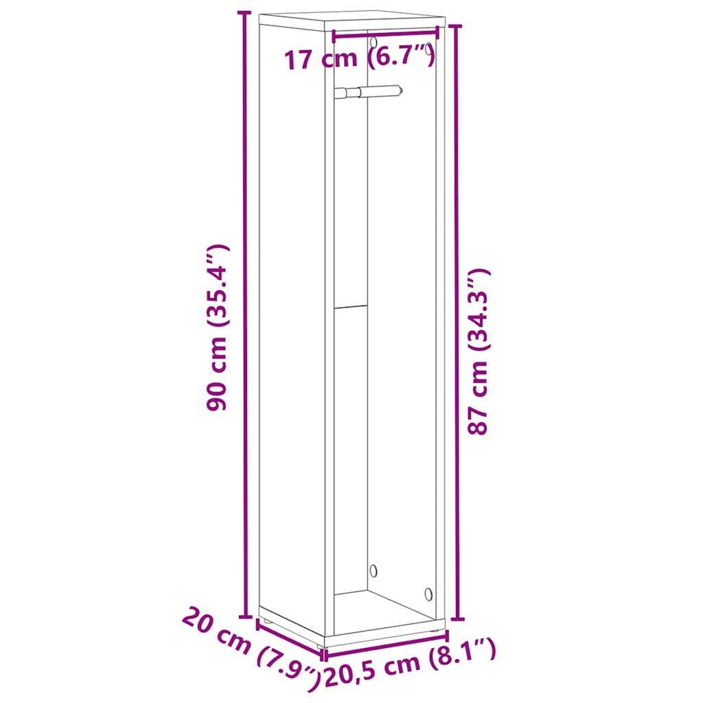 Badkamerkast met rolhouder betongrijs 20,5x20x90 cm is nu te koop bij PeponiXL, paradijselijk wonen!