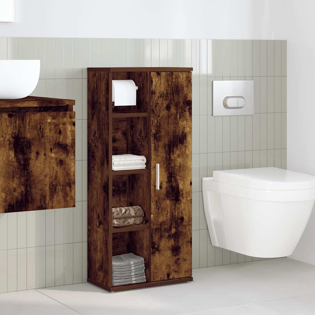 Badkamerkast met rolhouder 39x22x90 cm gerookt eikenkleurig is nu te koop bij PeponiXL, paradijselijk wonen!