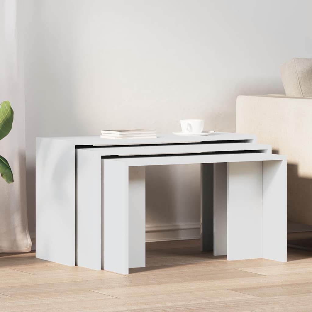 3-delige Tafeltjesset bewerkt hout wit is nu te koop bij PeponiXL, paradijselijk wonen!