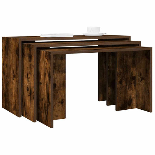 3-delige Tafeltjesset bewerkt hout gerookt eikenkleurig is nu te koop bij PeponiXL, paradijselijk wonen!