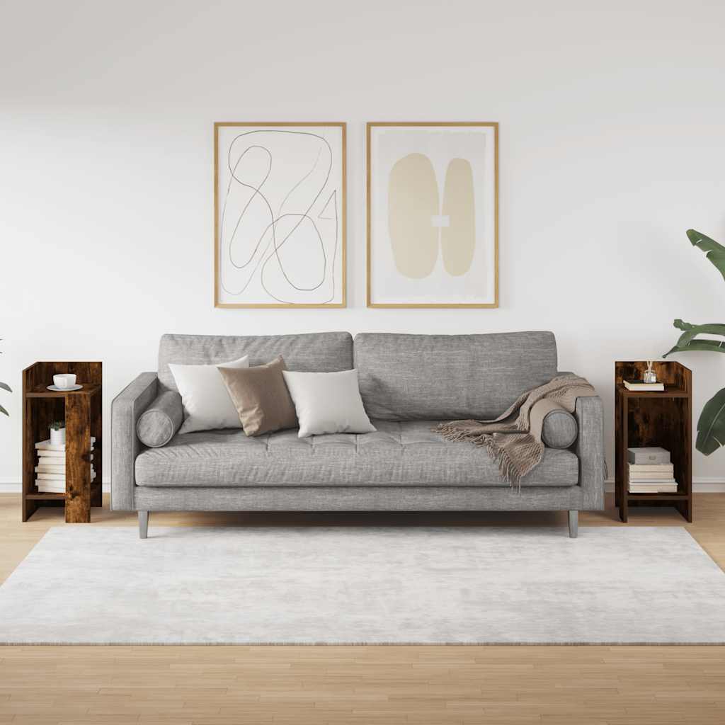Bijzettafels 2 st met plank 25,5x27x60 cm gerookt eikenkleurig is nu te koop bij PeponiXL, paradijselijk wonen!
