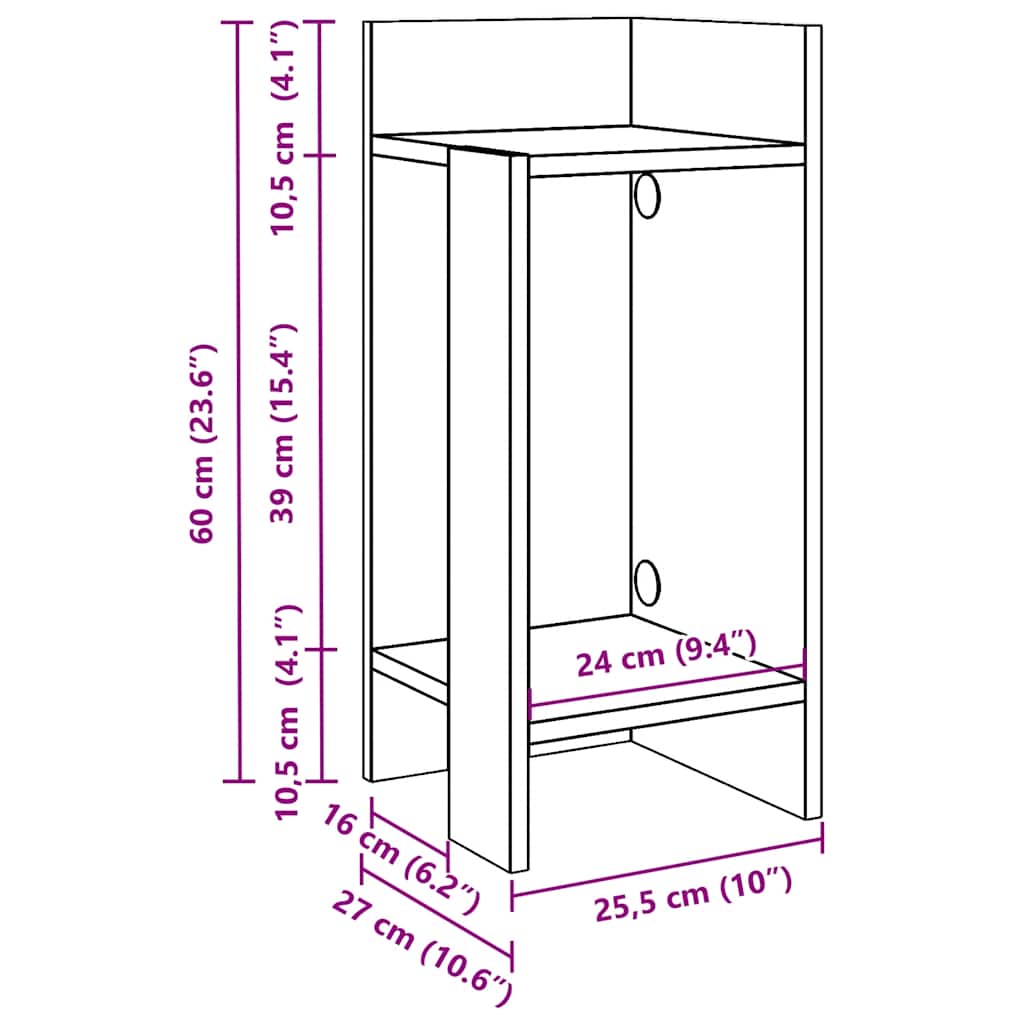 Bijzettafeltje met plank 25,5x27x60 cm grijs sonoma eikenkleur is nu te koop bij PeponiXL, paradijselijk wonen!