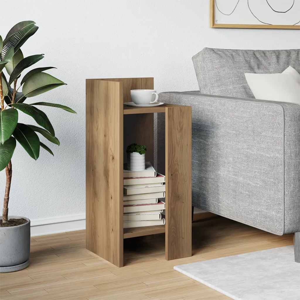 Bijzettafeltje met plank 25,5x27x60 cm artisanaal eikenkleur is nu te koop bij PeponiXL, paradijselijk wonen!