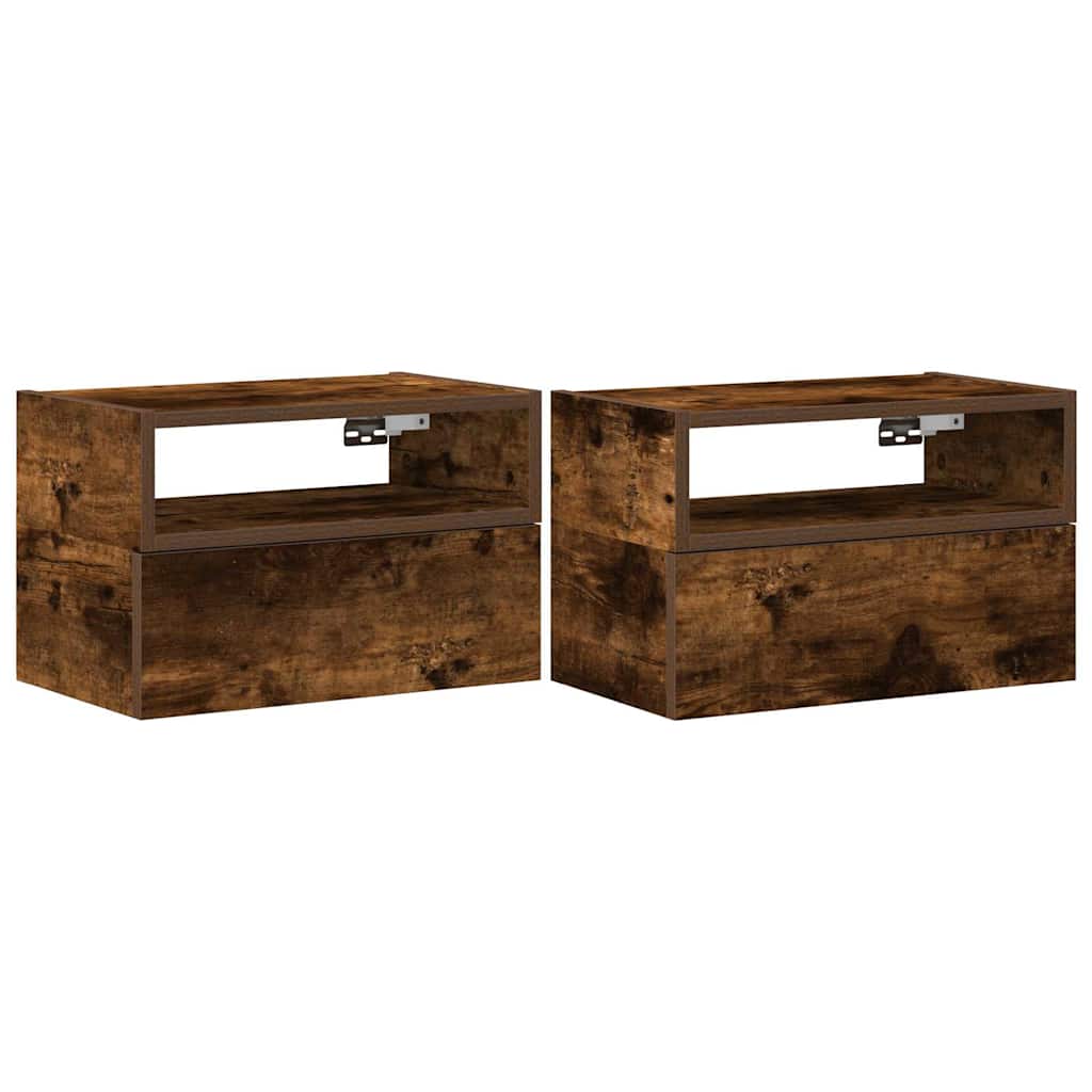 Nachtkastjes 2 st wandgemonteerd 45x26x28,5 cm gerookt eiken is nu te koop bij PeponiXL, paradijselijk wonen!