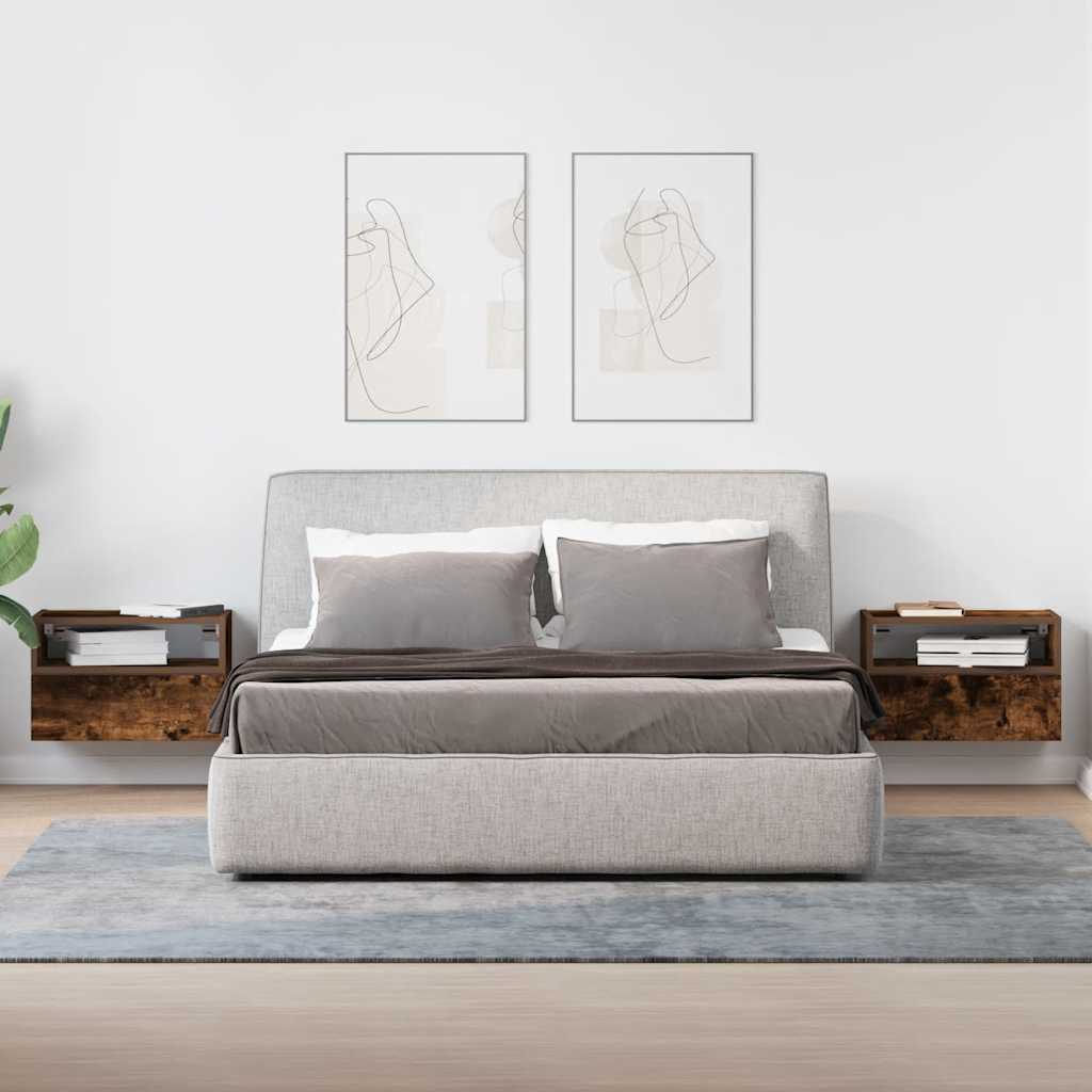 Nachtkastjes 2 st wandgemonteerd 45x26x28,5 cm gerookt eiken is nu te koop bij PeponiXL, paradijselijk wonen!