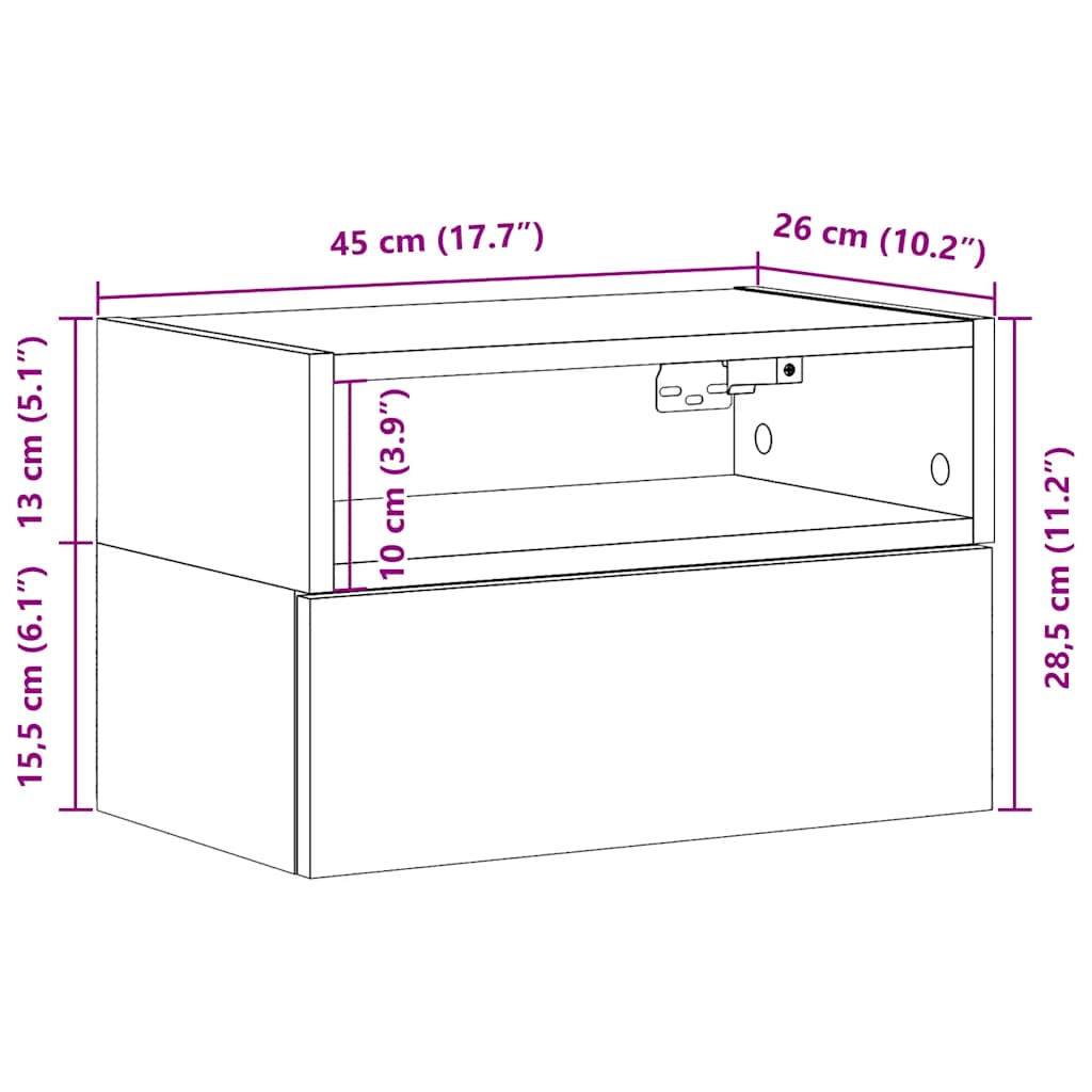 Nachtkastjes 2st wandgemonteerd 45x26x28,5cm grijs sonoma eiken is nu te koop bij PeponiXL, paradijselijk wonen!