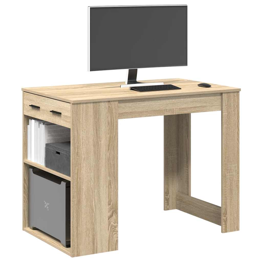 Bureau met lade&plank 102x62x77,5 cm bewerkt hout sonoma eiken is nu te koop bij PeponiXL, paradijselijk wonen!