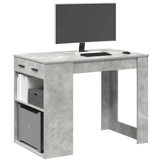 Bureau met lade en plank 102x62x77,5 cm bewerkt hout betongrijs is nu te koop bij PeponiXL, paradijselijk wonen!