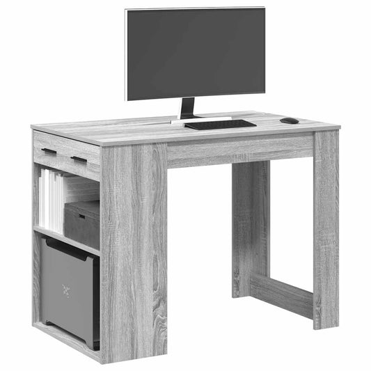 Bureau met lade&plank 102x62x77,5 cm bewerkt hout grijs sonoma is nu te koop bij PeponiXL, paradijselijk wonen!