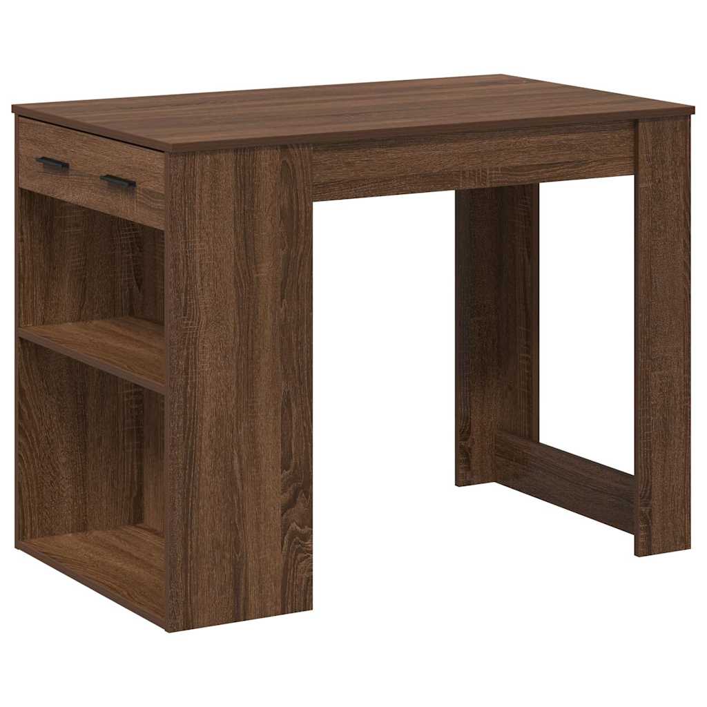 Bureau met lade en plank 102x62x77,5cm bewerkt hout bruin eiken is nu te koop bij PeponiXL, paradijselijk wonen!