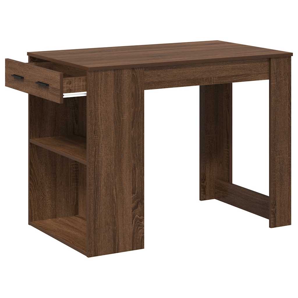 Bureau met lade en plank 102x62x77,5cm bewerkt hout bruin eiken is nu te koop bij PeponiXL, paradijselijk wonen!