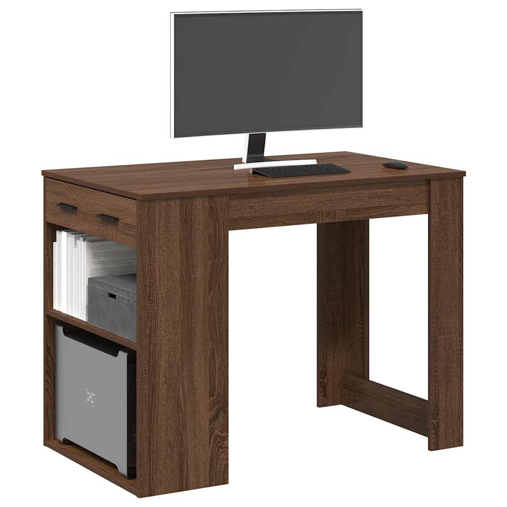 Bureau met lade en plank 102x62x77,5cm bewerkt hout bruin eiken is nu te koop bij PeponiXL, paradijselijk wonen!