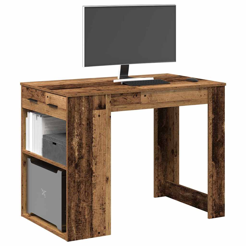 Bureau met lade en plank 102x62x77,5 cm bewerkt hout oud hout is nu te koop bij PeponiXL, paradijselijk wonen!