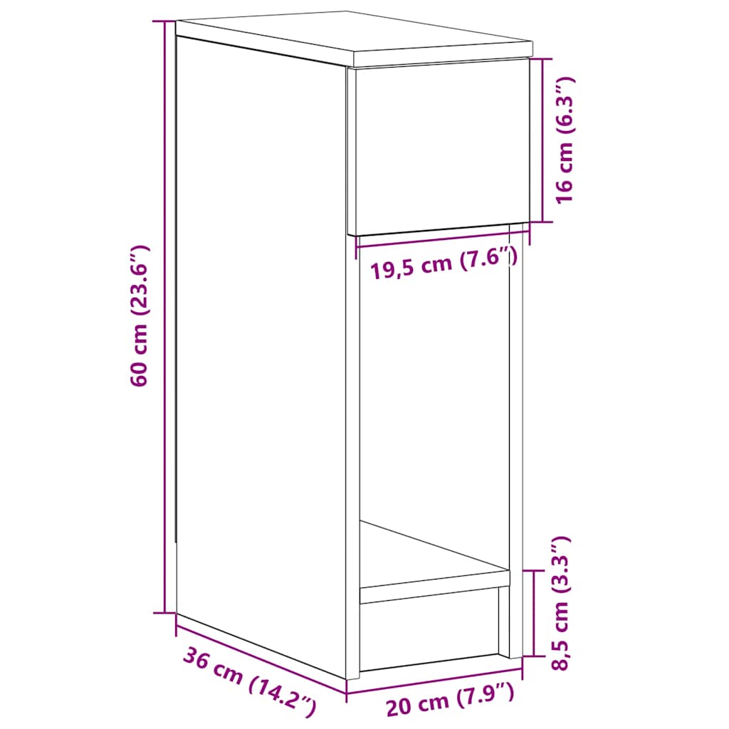 Nachtkastje met lade 20x36x60 cm betongrijs is nu te koop bij PeponiXL, paradijselijk wonen!