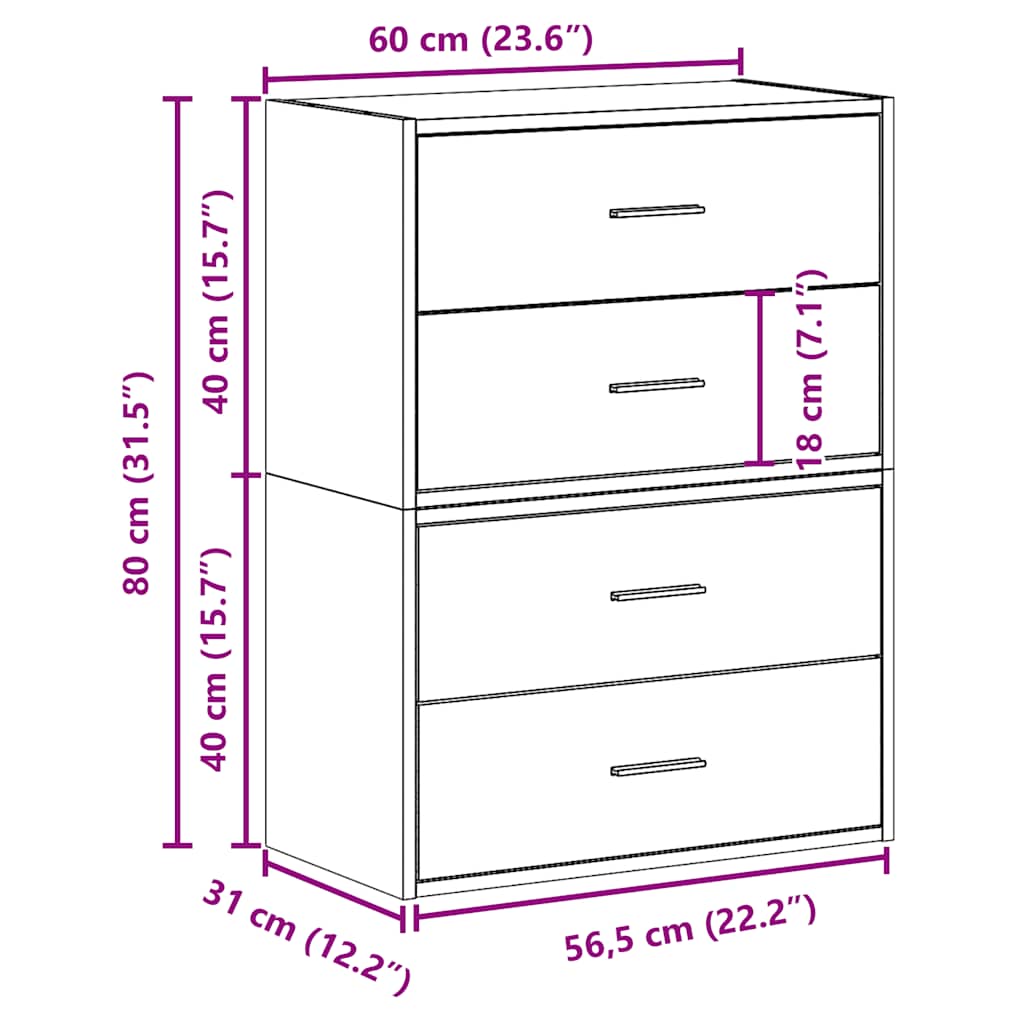 Kasten met 2 lades 2 st 60x31x40 cm bewerkt hout betongrijs is nu te koop bij PeponiXL, paradijselijk wonen!