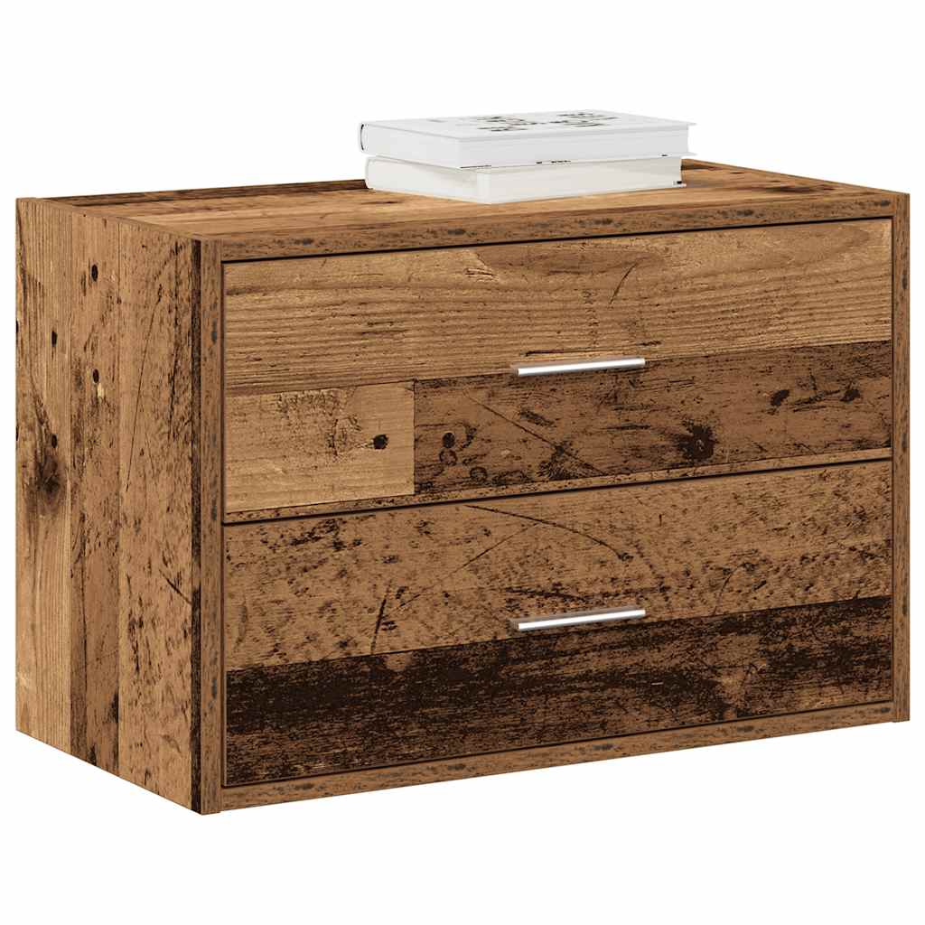 Kast met 2 lades 60x31x40 cm bewerkt hout oud houtkleurig is nu te koop bij PeponiXL, paradijselijk wonen!