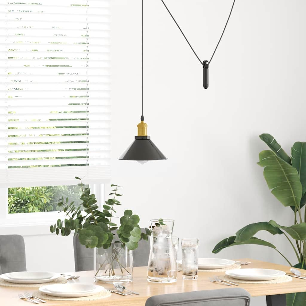 Hanglamp in hoogte verstelbaar E27 Ø22 cm metaal glanzend zwart is nu te koop bij PeponiXL, paradijselijk wonen!