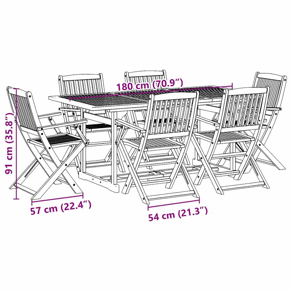 7-delige Tuinset 180x90x75 cm massief acaciahout is nu te koop bij PeponiXL, paradijselijk wonen!