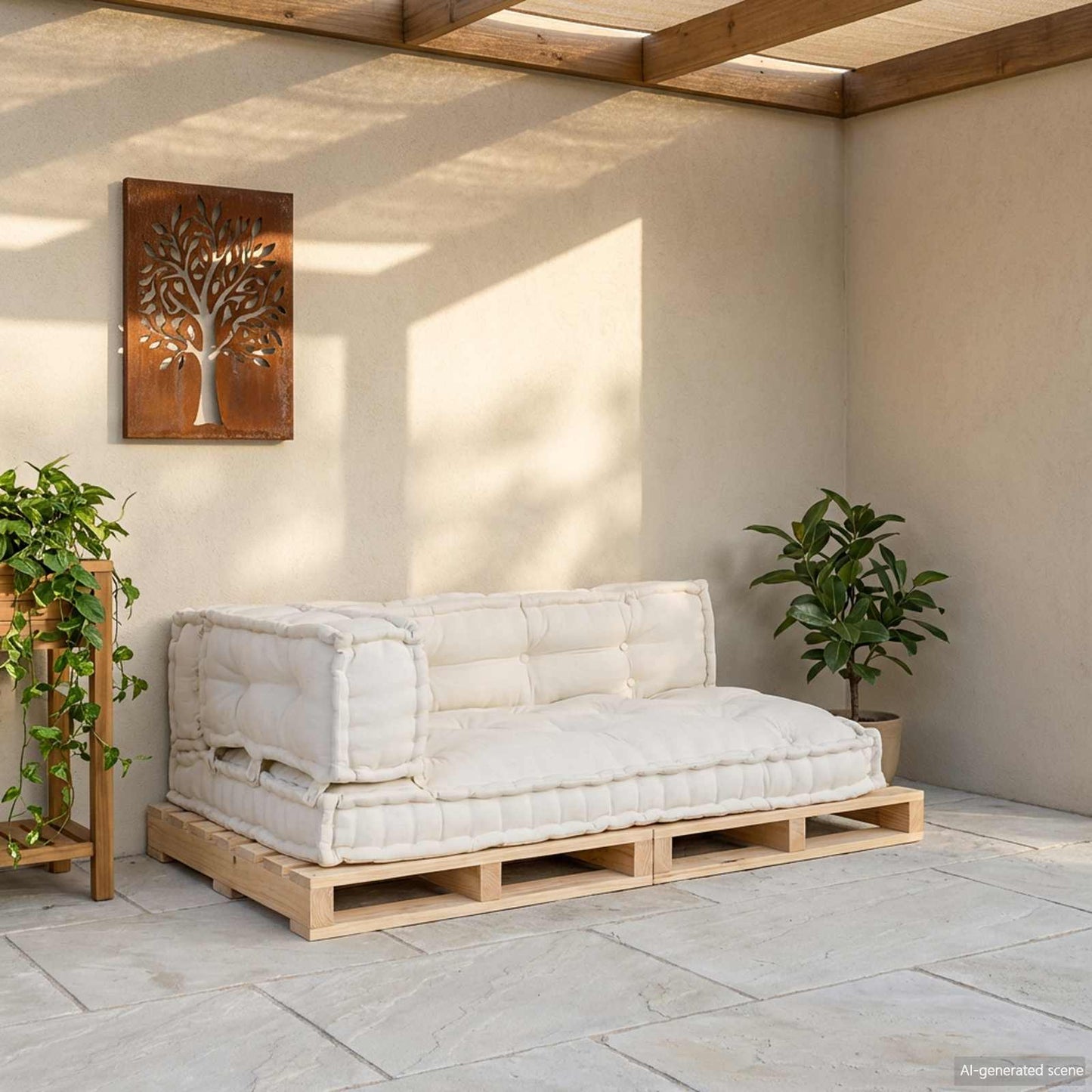 Pallet Sofa Kussen 3 pcs Crèmekleurig 120 x 80 x 34 cm Stof is nu te koop bij PeponiXL, paradijselijk wonen!