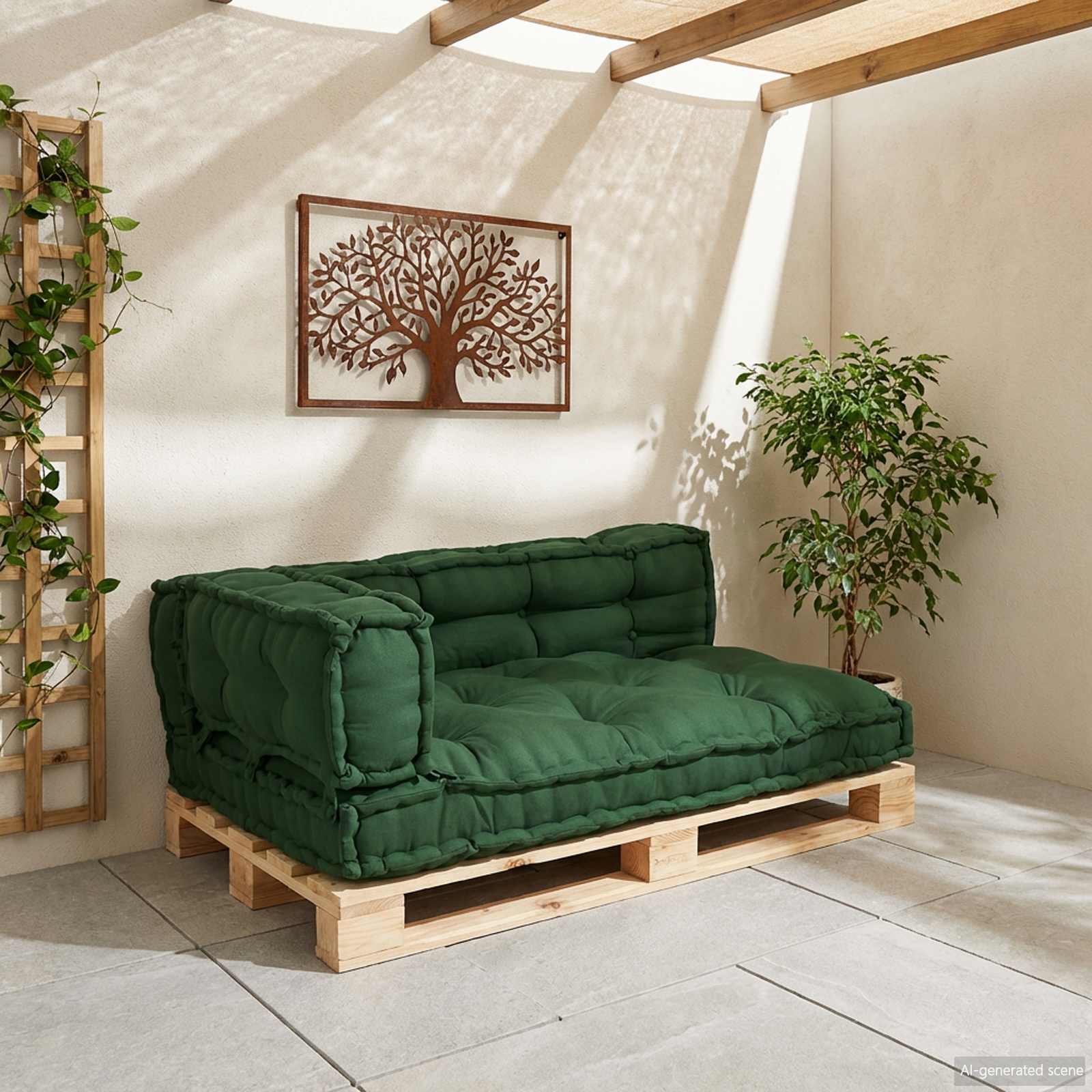 Pallet Sofa Kussen 3 pcs Groen 120 x 80 x 38 cm Stof is nu te koop bij PeponiXL, paradijselijk wonen!
