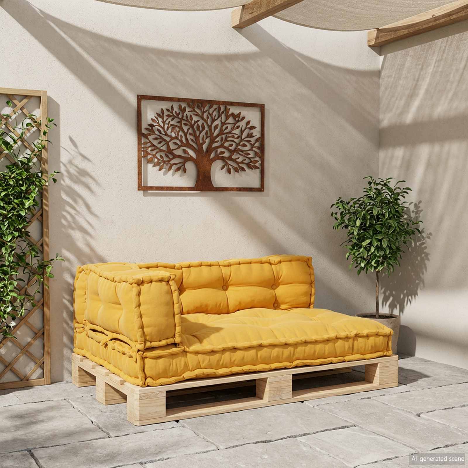 Pallet Sofa Kussen 3 pcs Geel 120 x 80 x 38 cm Stof is nu te koop bij PeponiXL, paradijselijk wonen!