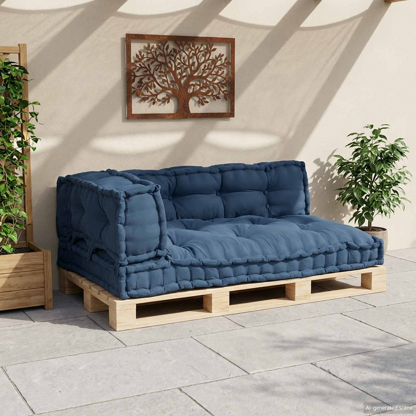 Pallet Sofa Kussen 3 pcs Indigo 120 x 80 x 38 cm Stof is nu te koop bij PeponiXL, paradijselijk wonen!