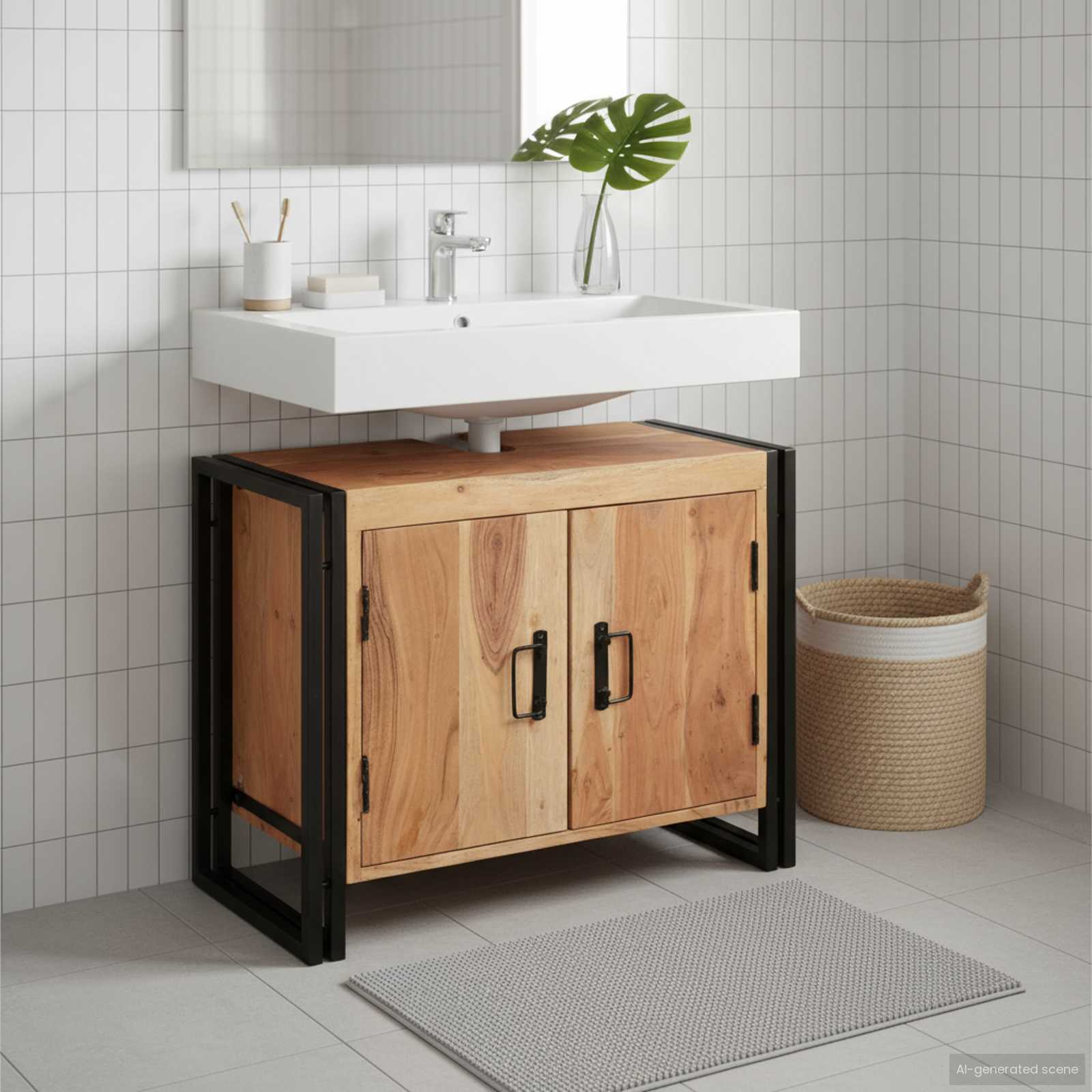 Wastafelkast met plank Bruin 71 x 33 x 58 cm Massief Acaciahout is nu te koop bij PeponiXL, paradijselijk wonen!