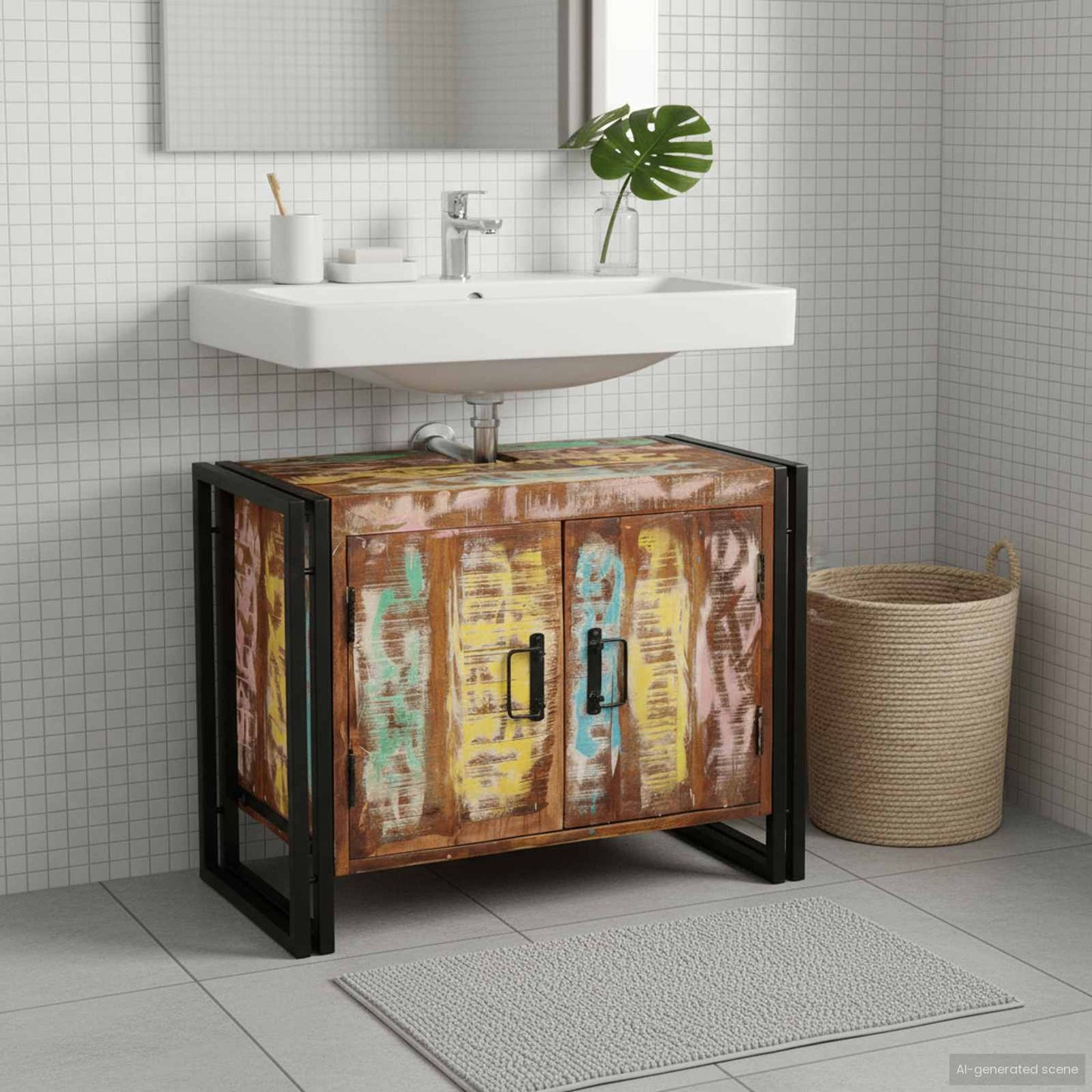 Wastafelkast Multikleur 71 x 33 x 58 cm Massief Gerecycled Hout is nu te koop bij PeponiXL, paradijselijk wonen!