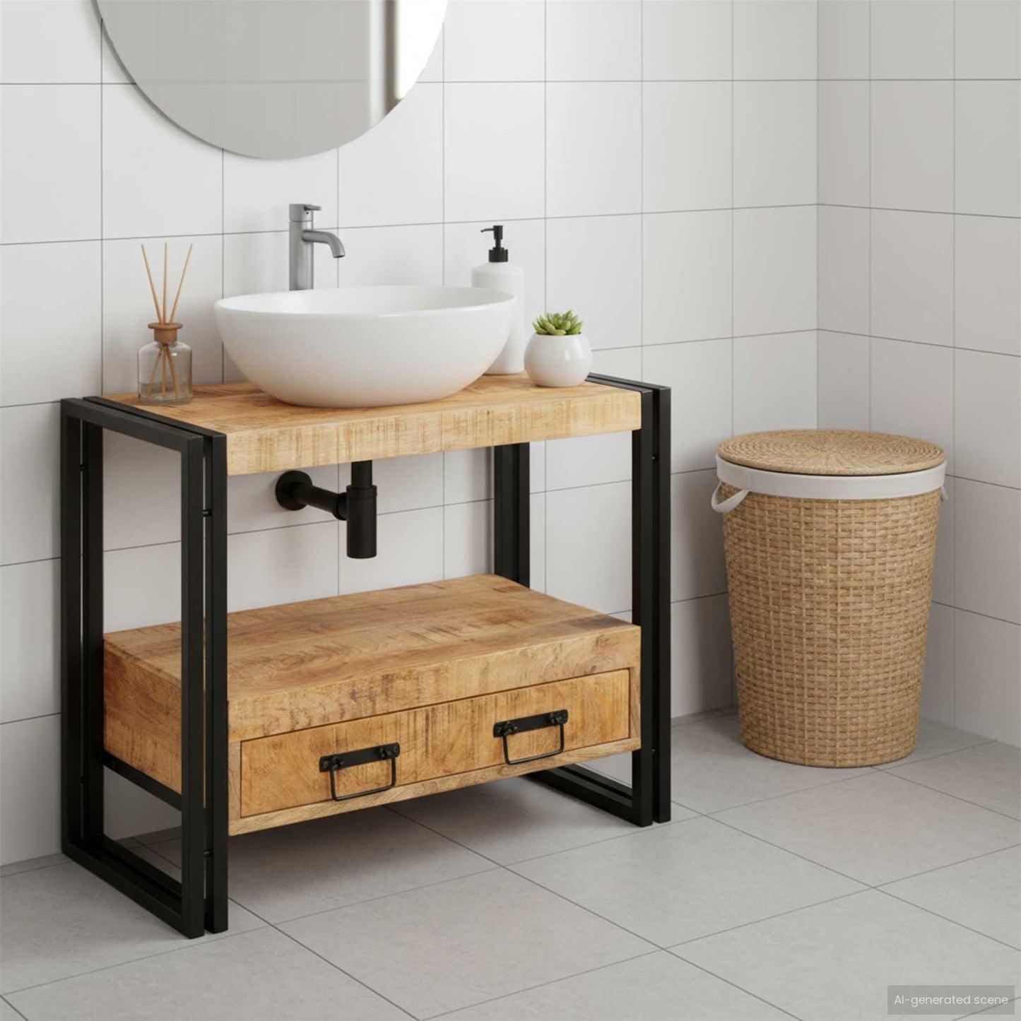 Wastafel Kast met lade Bruin 71 x 33 x 58 cm Massief Mango Hout is nu te koop bij PeponiXL, paradijselijk wonen!
