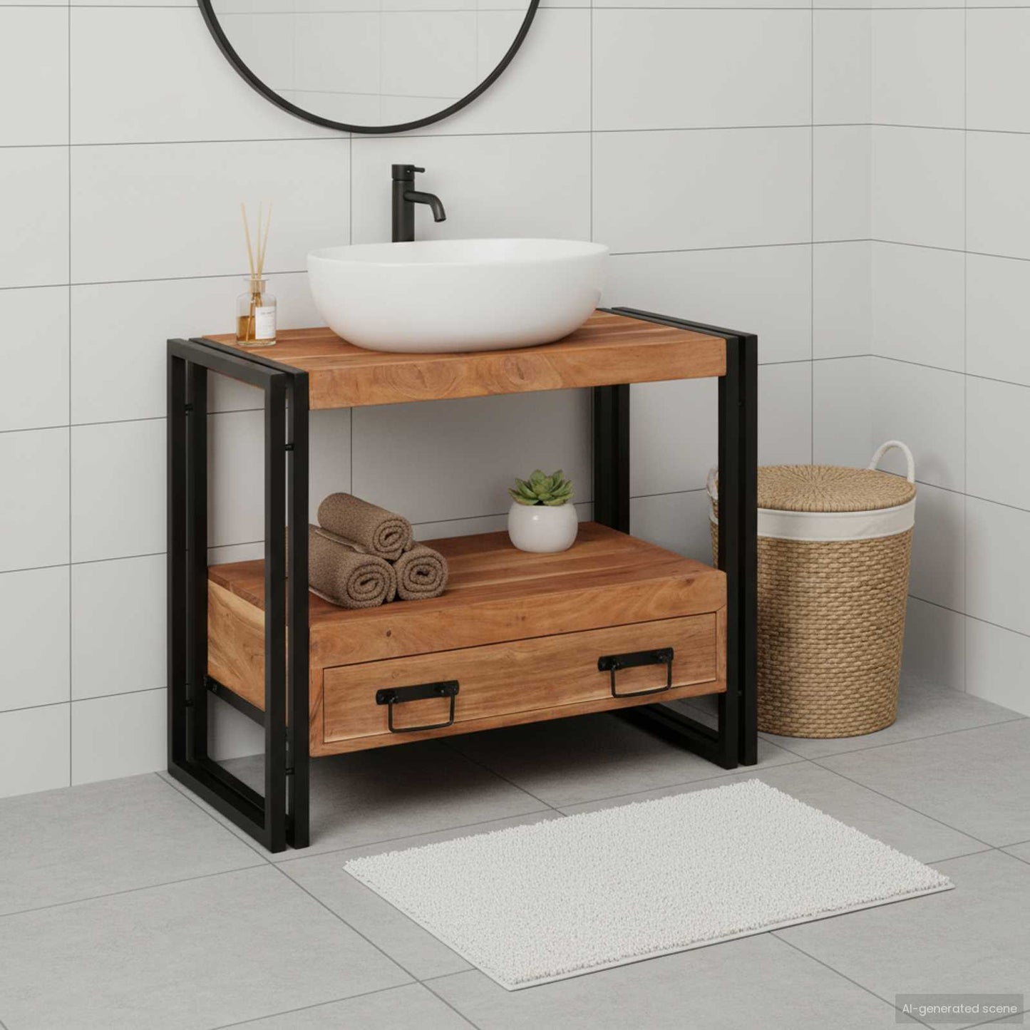 Wastafel Kast met lade Bruin 71 x 33 x 58 cm Massief Acaciahout is nu te koop bij PeponiXL, paradijselijk wonen!