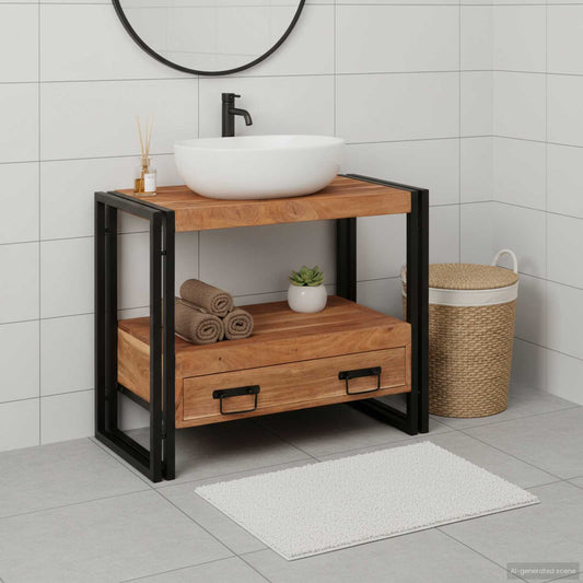 Wastafel Kast met lade Bruin 71 x 33 x 58 cm Massief Acaciahout is nu te koop bij PeponiXL, paradijselijk wonen!