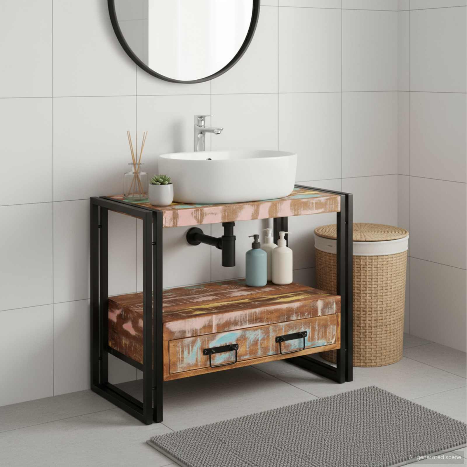 Wastafel Kast met lade Multikleur Massief Gerecycled Hout is nu te koop bij PeponiXL, paradijselijk wonen!