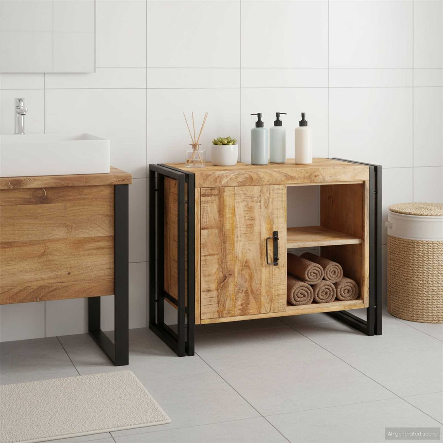 Wastafelkast met plank Bruin 71 x 33 x 58 cm Massief Mango Hout is nu te koop bij PeponiXL, paradijselijk wonen!