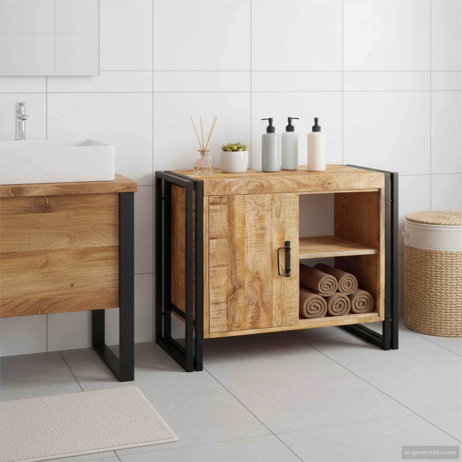 Wastafelkast met plank Bruin 71 x 33 x 58 cm Massief Mango Hout is nu te koop bij PeponiXL, paradijselijk wonen!